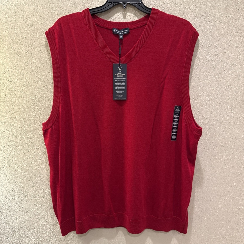Hart Schaffner Marx Extra Fine Merino Wool‎ Sweater Vest Mens Big & Tall 3XB Red